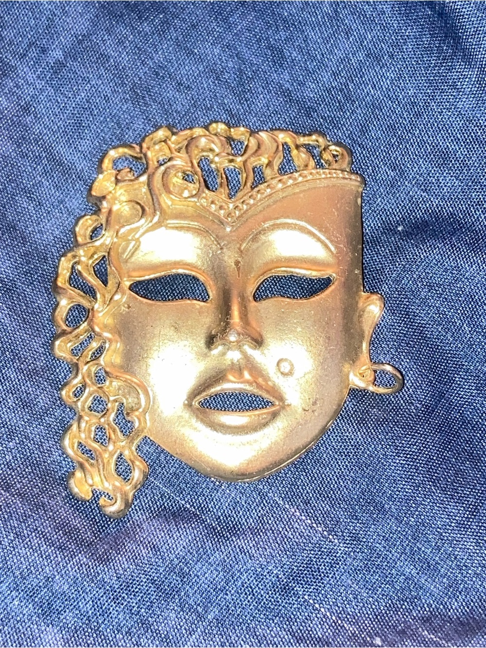 Gold Face Mask Pendant Brooch - Women's Accessory